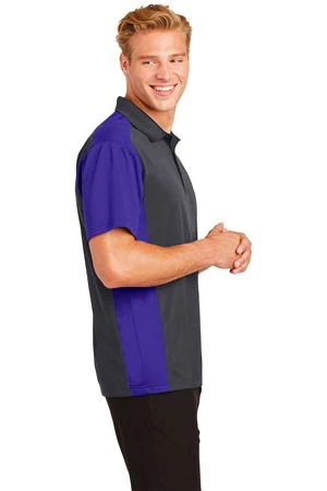 Sport-Tek Mens Colorblock Micropique Sport-Wick Polo Grey/Purple
